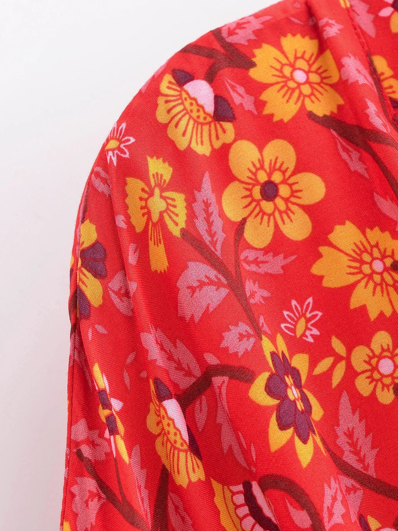 Crimson Bloom Boho Floral Print Short Robe
