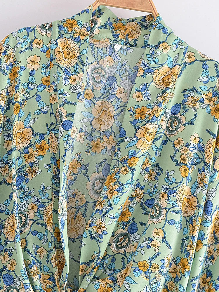 Green Meadow Boho Floral Print Crop Top