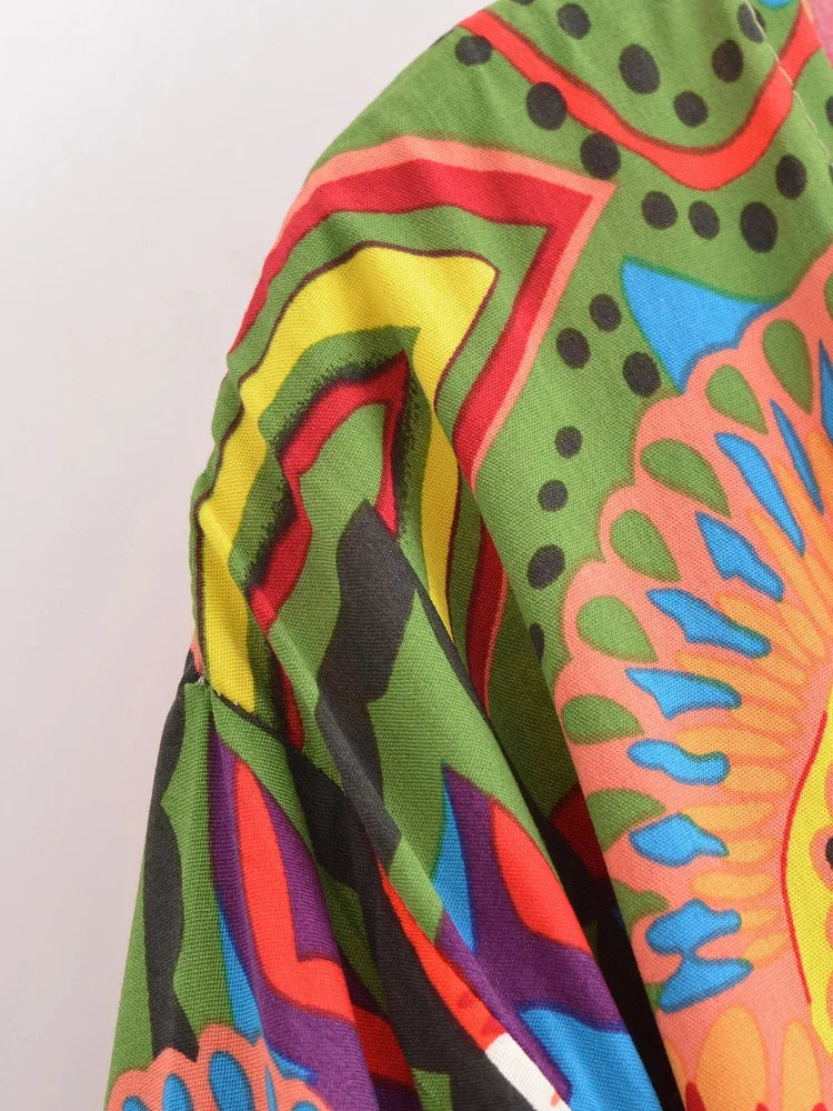 Psychedelic Sunrise Boho Floral Print Long Sleeve Crop Top