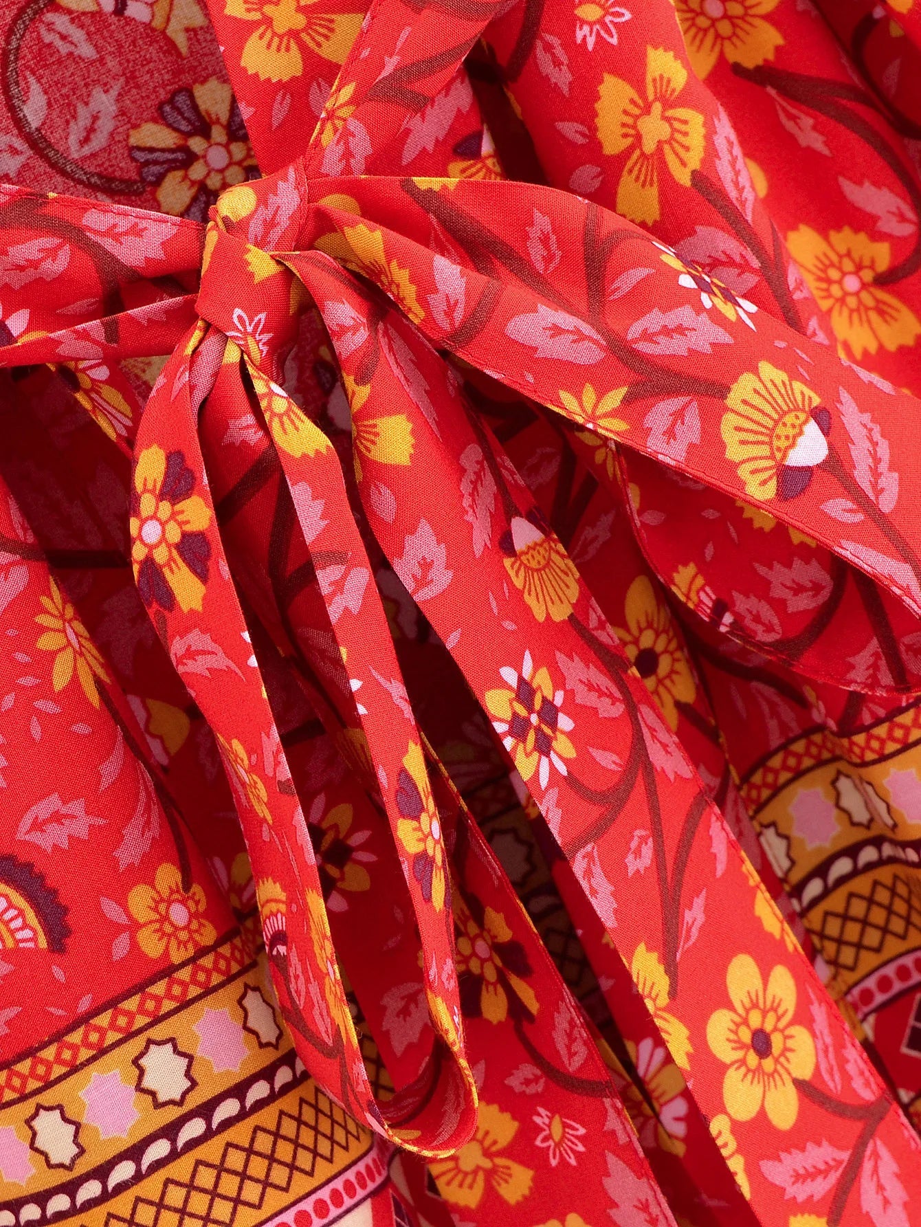 Crimson Bloom Boho Floral Print Short Robe