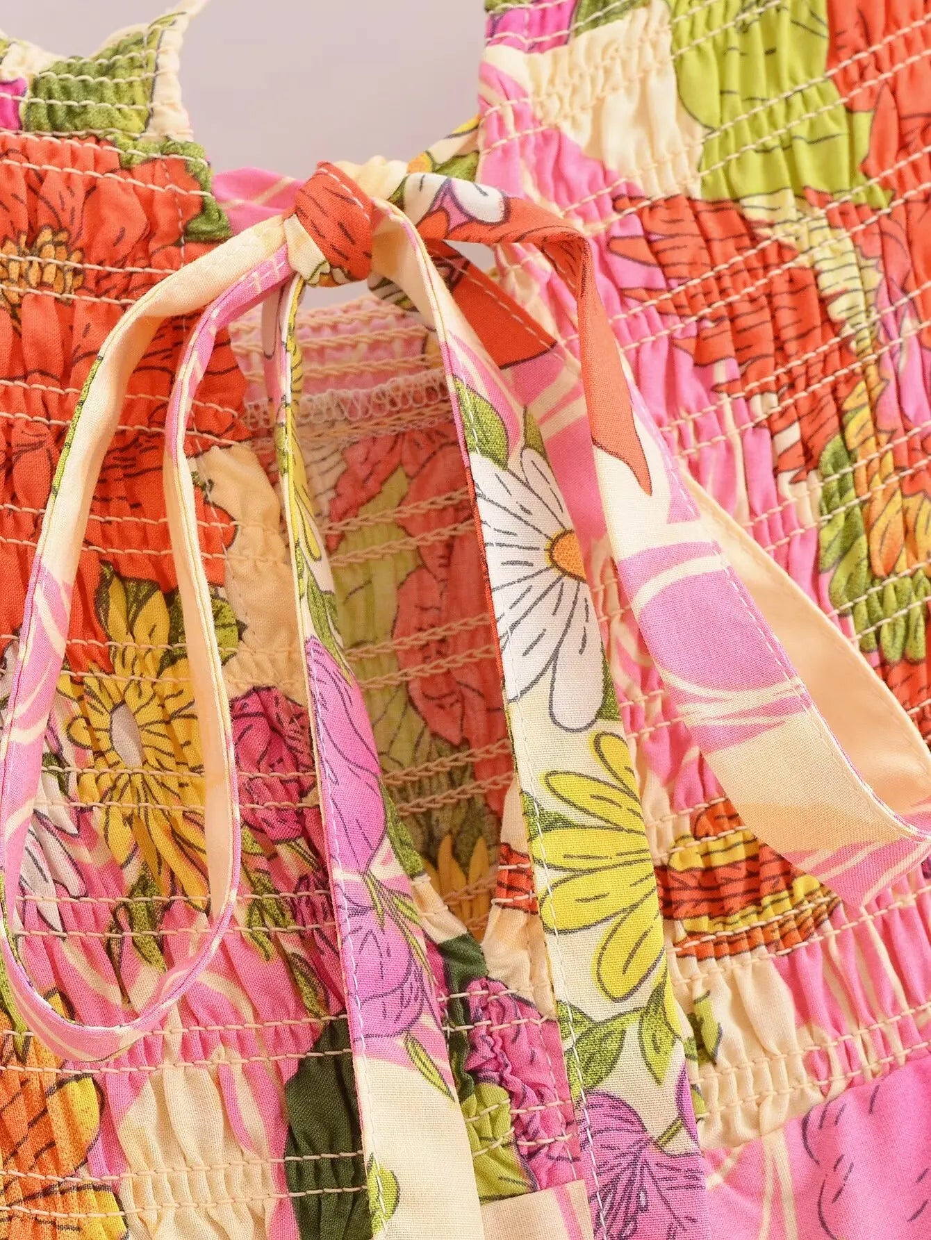 Paradise Sunset Boho Floral Print Midi Dress