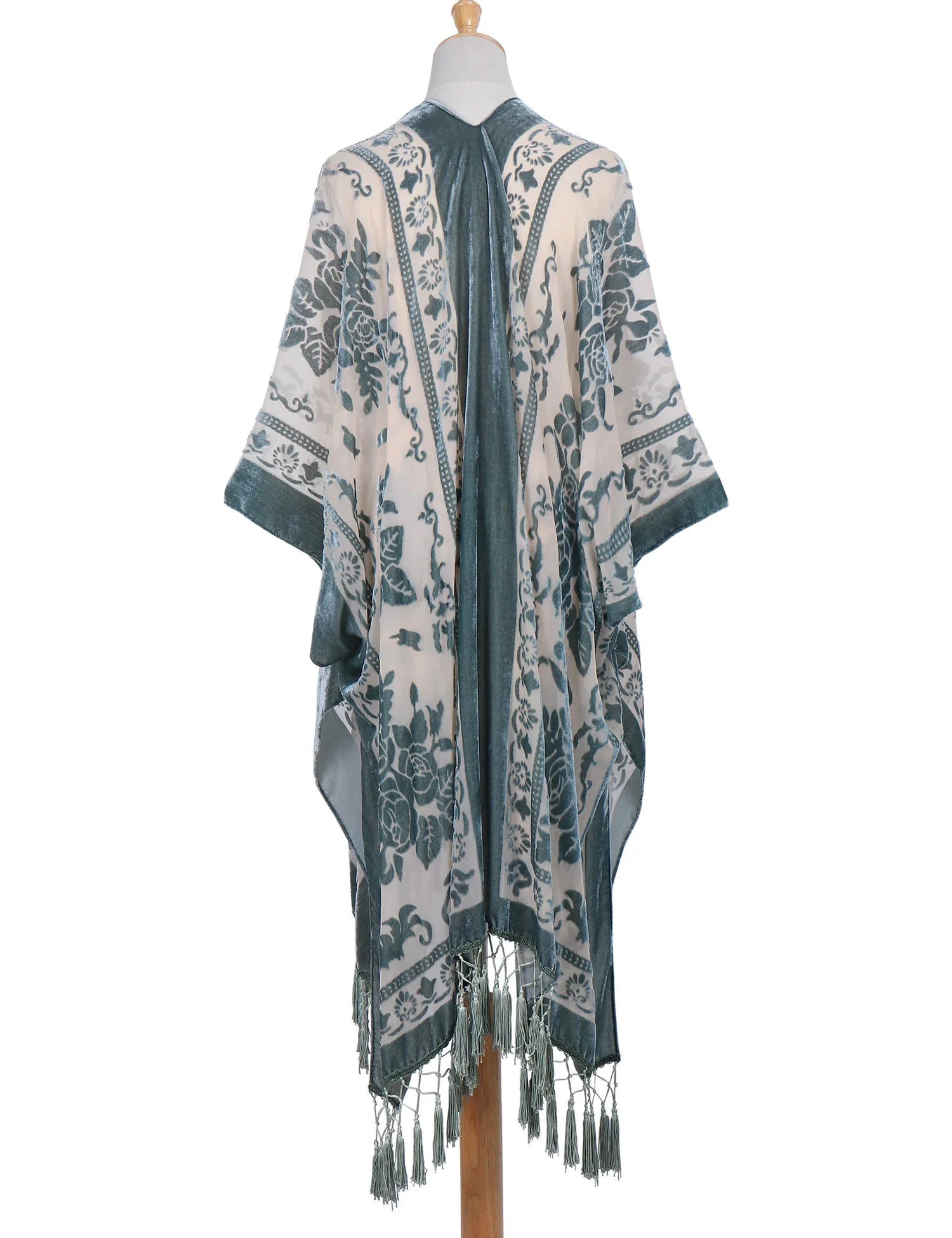 Sage Floral Print Velvet Burnout Kimono