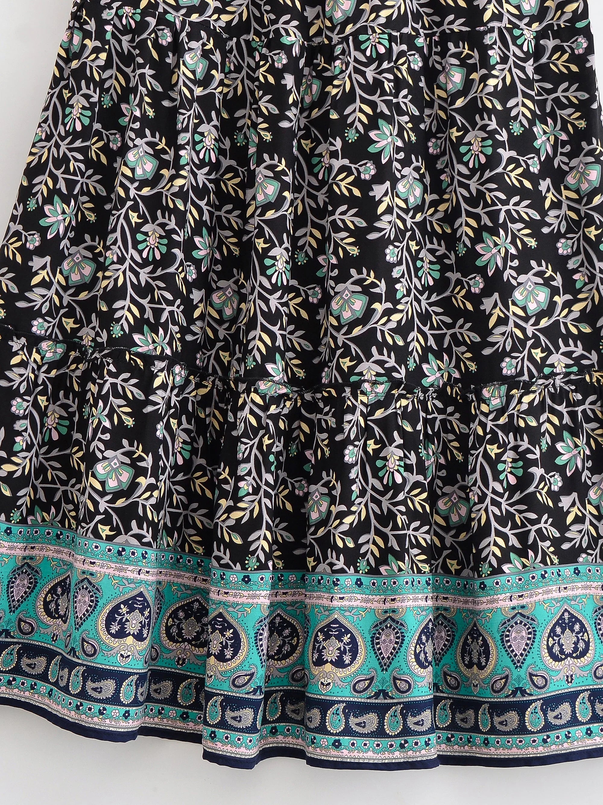 Midnight Blossom Floral Print Boho Maxi Skirt