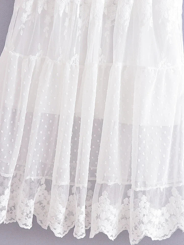 Romantic White Lace Boho Floral Maxi Dress