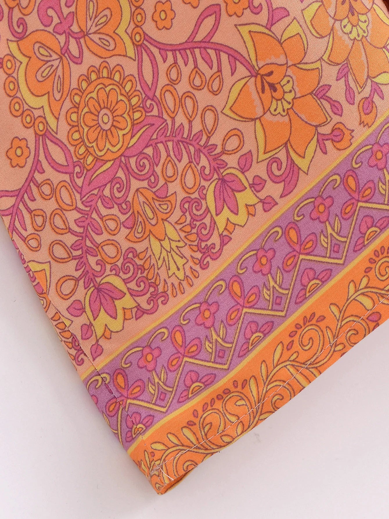Sweet Orange Boho Floral Print Maxi Dress