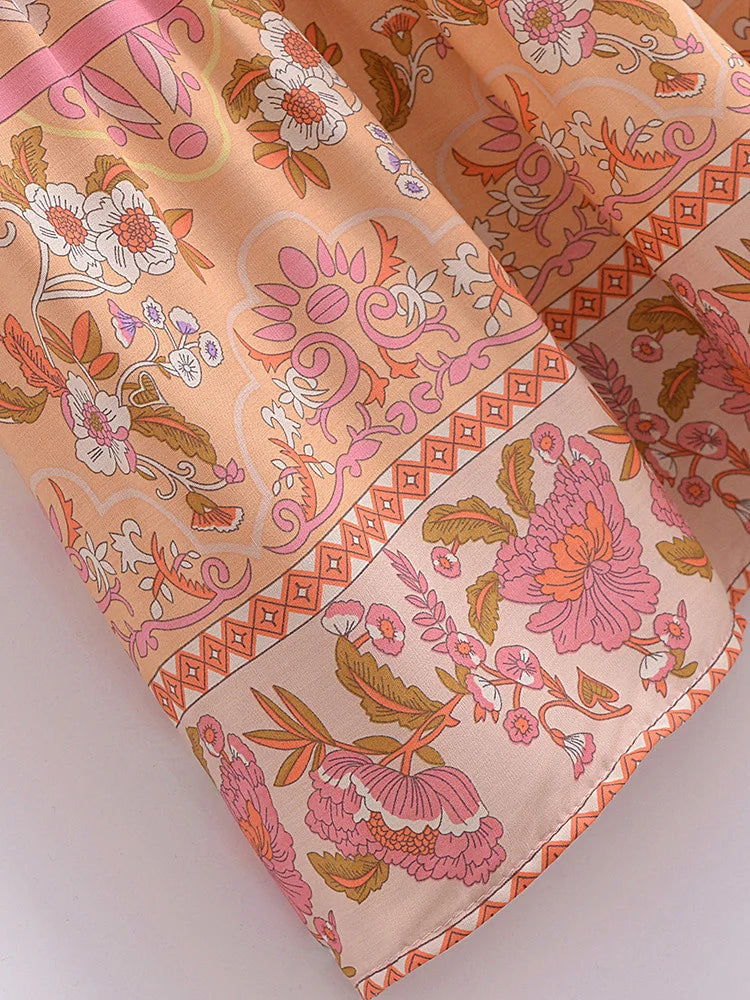 Blushing Bouquet Floral Print Boho Maxi Skirt