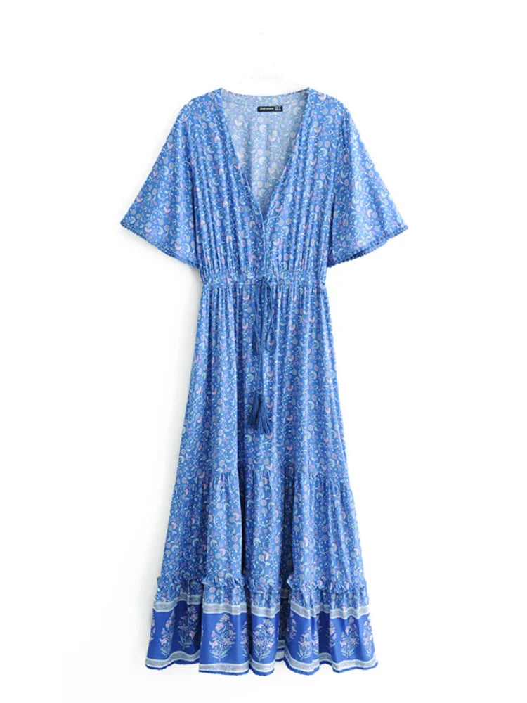 Whispering Willow Boho Floral Print Maxi Dress