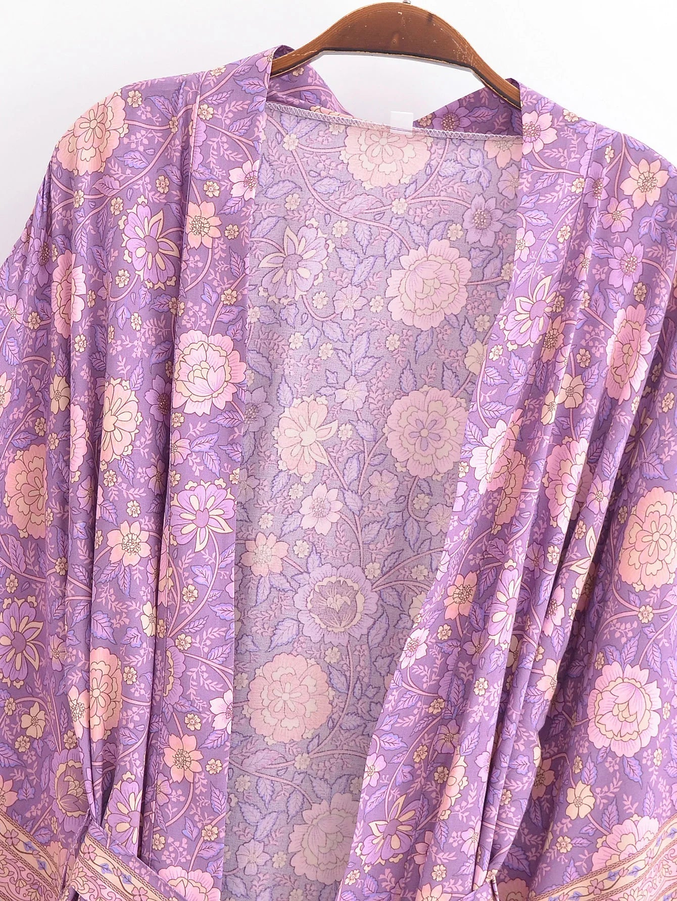 Lavender Rose Boho Floral Print Short Robe