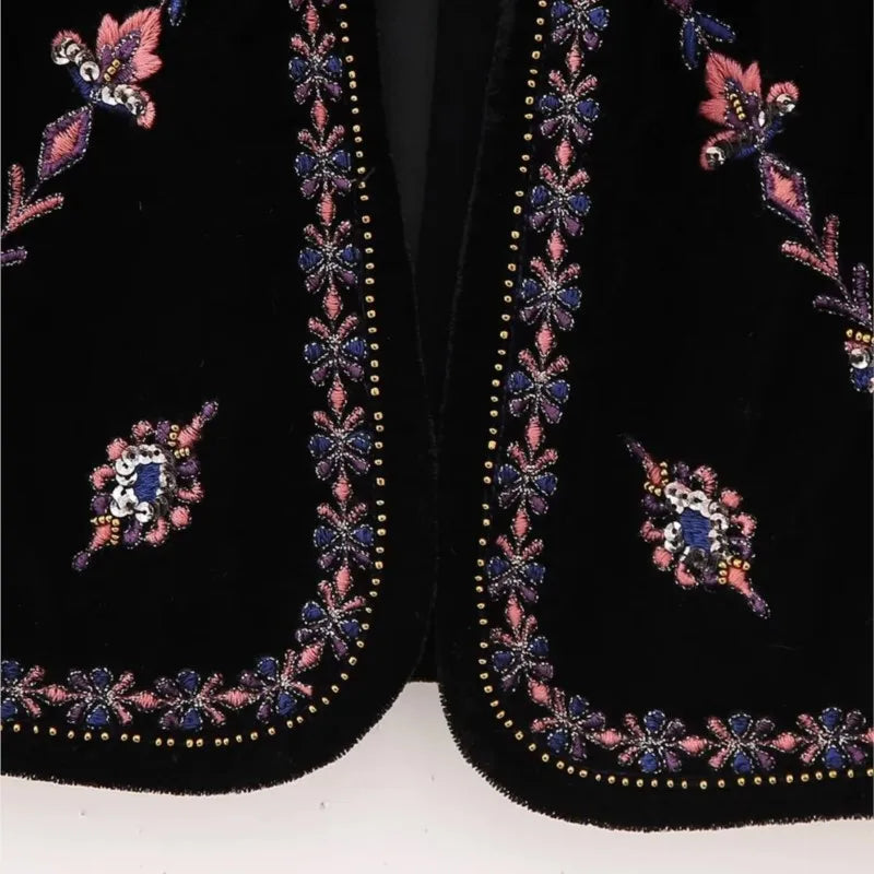 Black Shimmer Boho Sequin Embroidered Vest