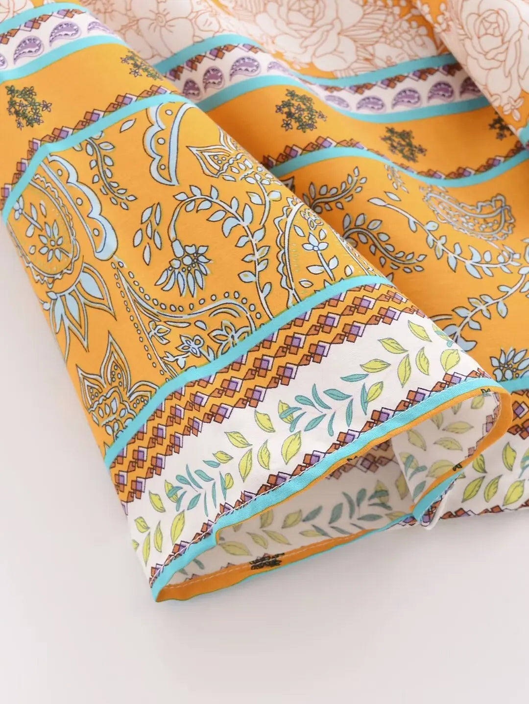 Saffron Bloom Boho Floral Print Short Robe