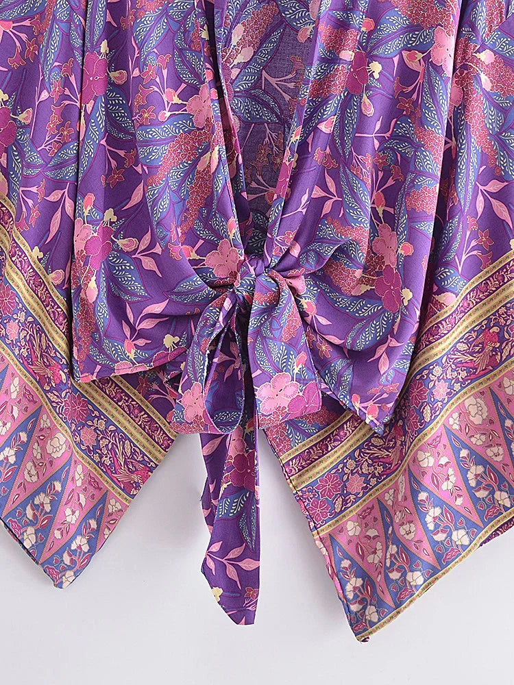 Violet Wisteria Boho Floral Print Crop Top