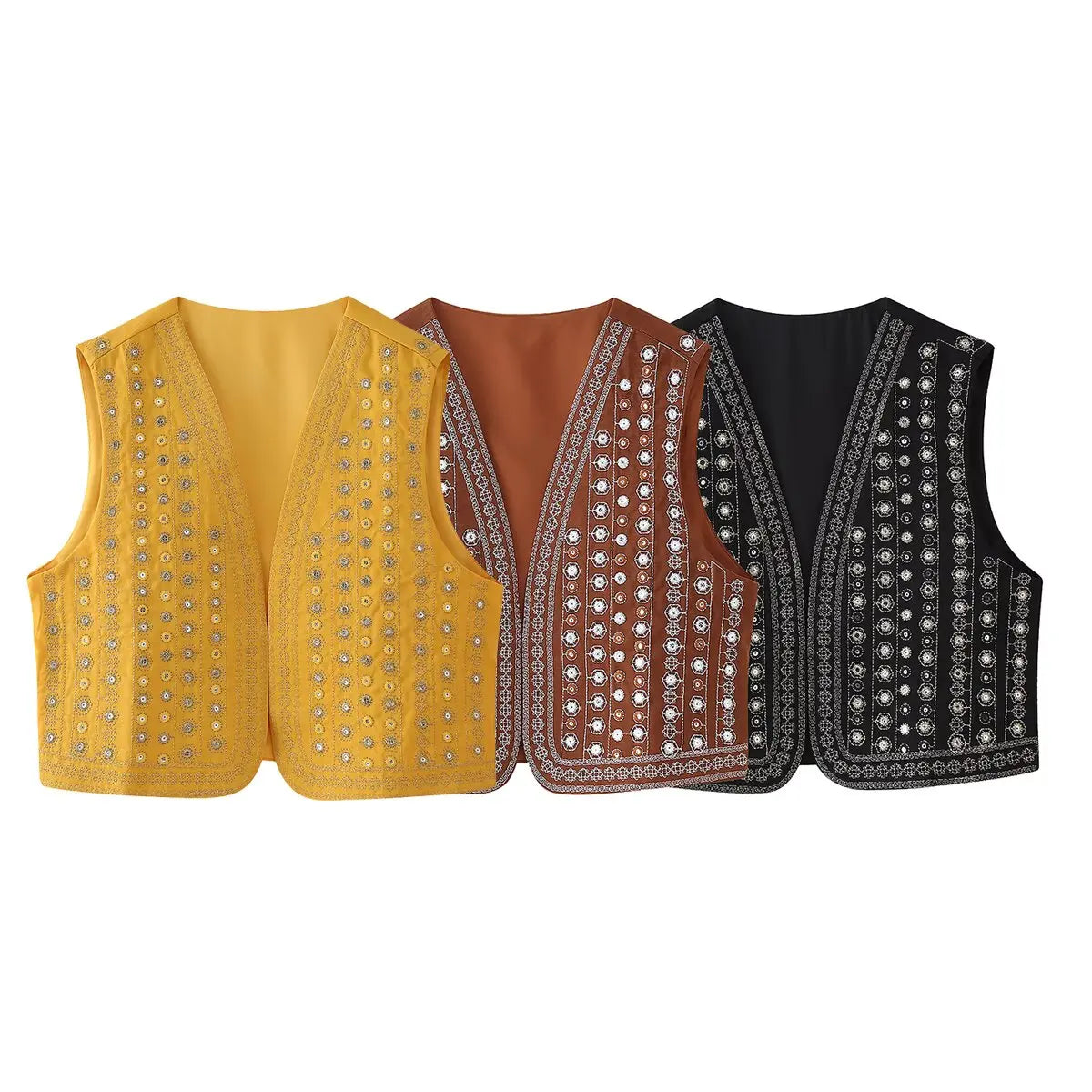 Sunlit Boho Sequin Embroidered Vest