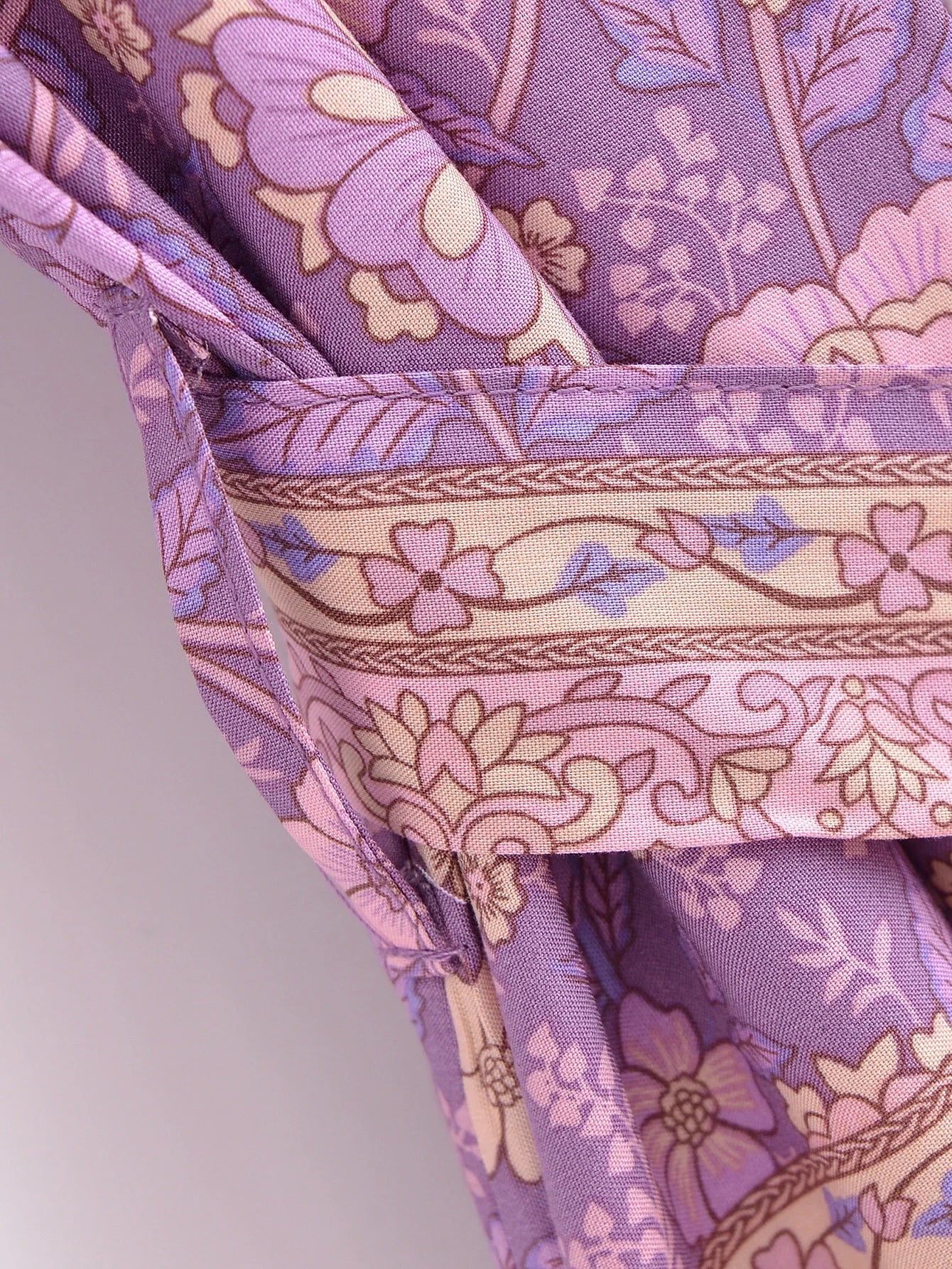 Lavender Rose Boho Floral Print Short Robe
