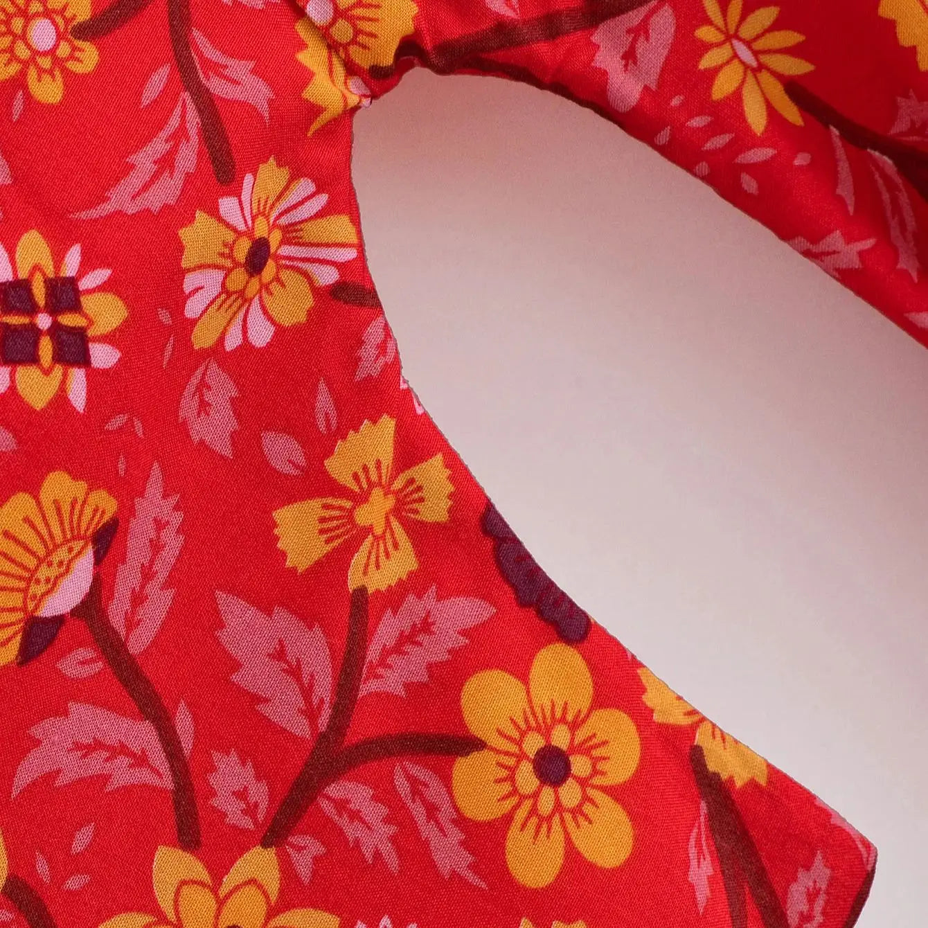 Crimson Bloom Boho Floral Print Short Robe
