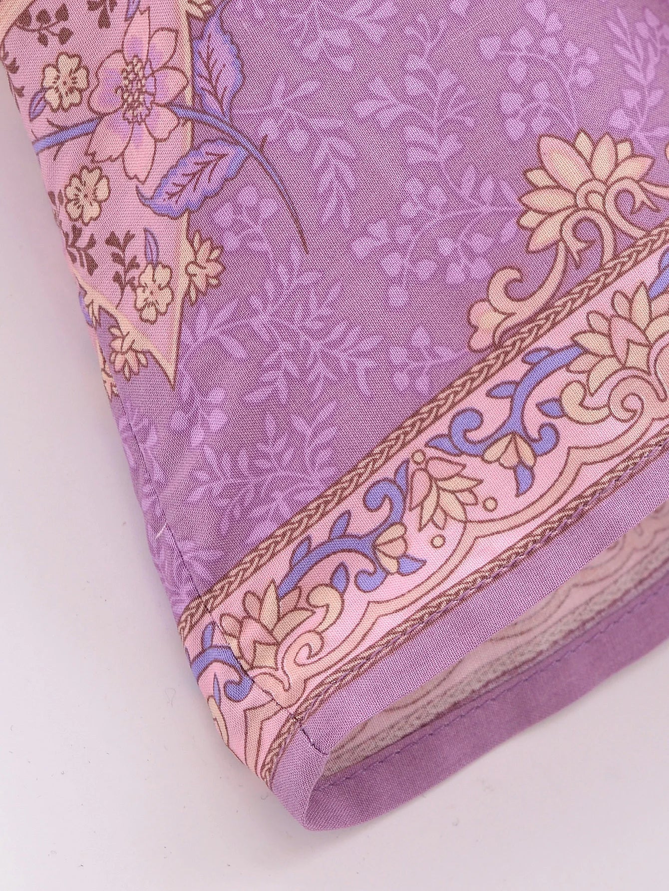 Lavender Rose Boho Floral Print Short Robe