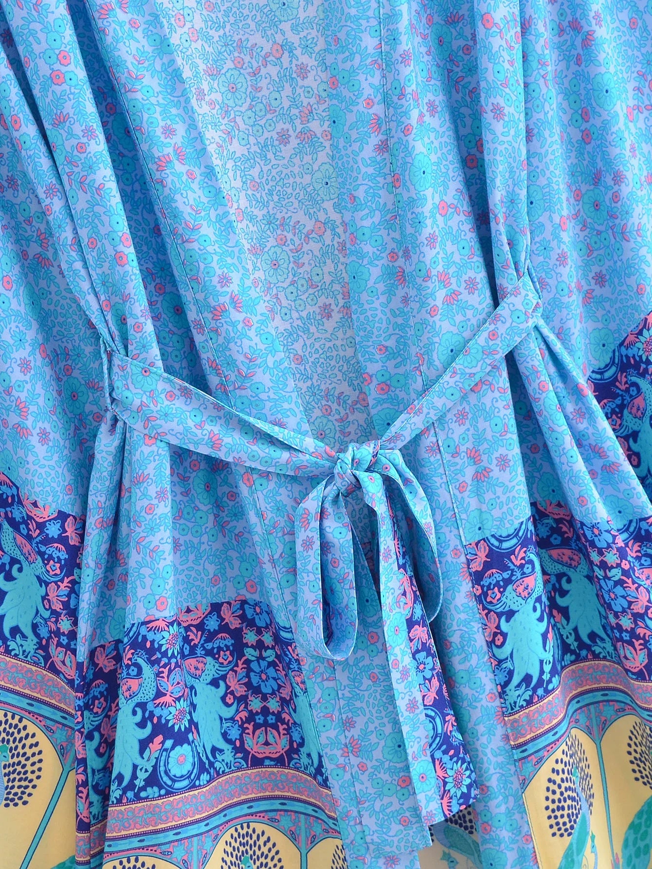 Sapphire Serenade Boho Floral Print Short Robe