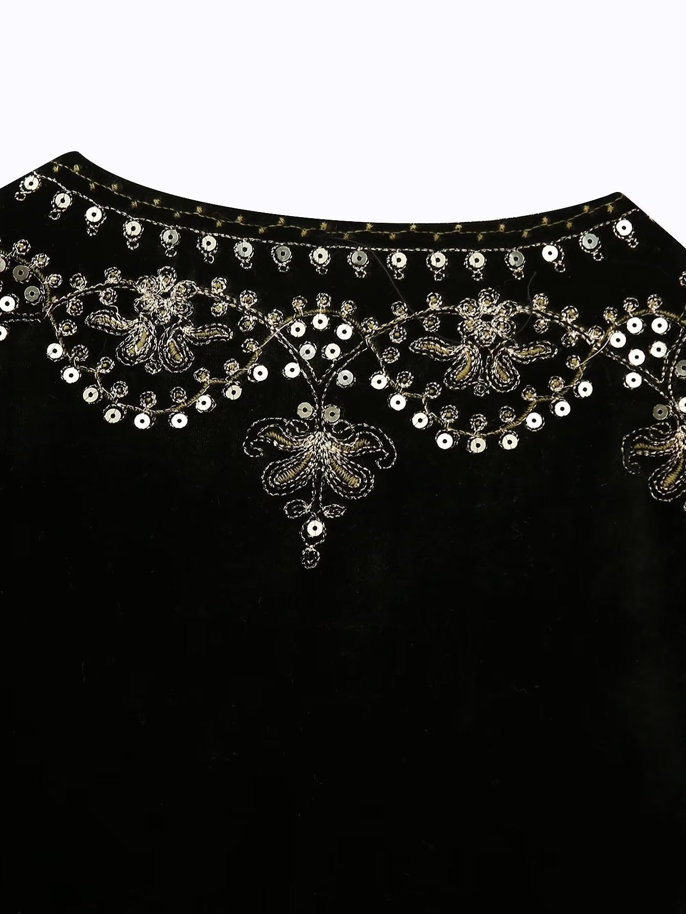 Black Boho Sequin Embroidered Vest