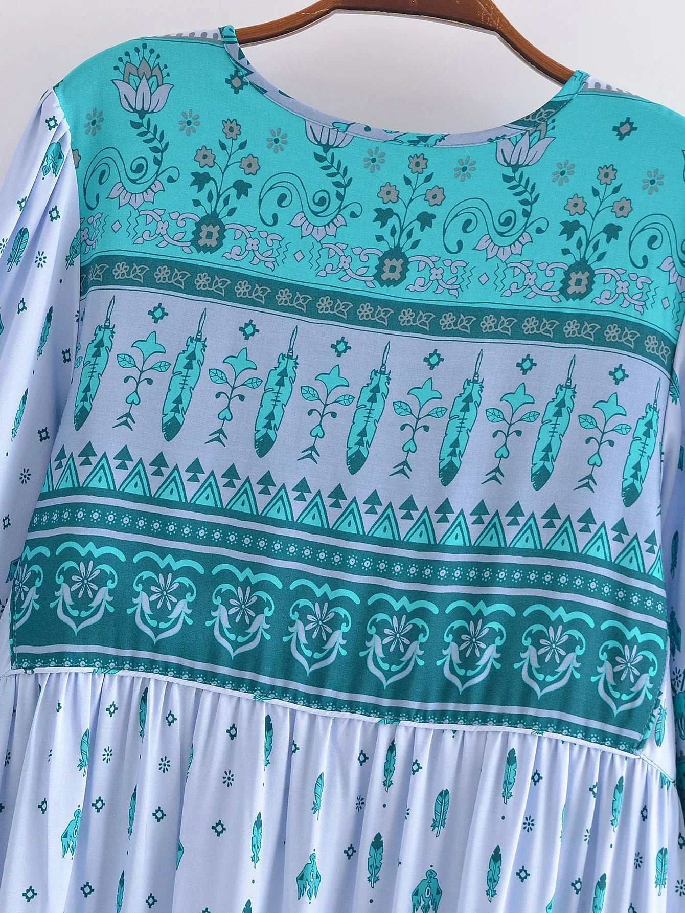 Ethereal Gypsy Feather Boho Floral Long Sleeve Maxi Dress