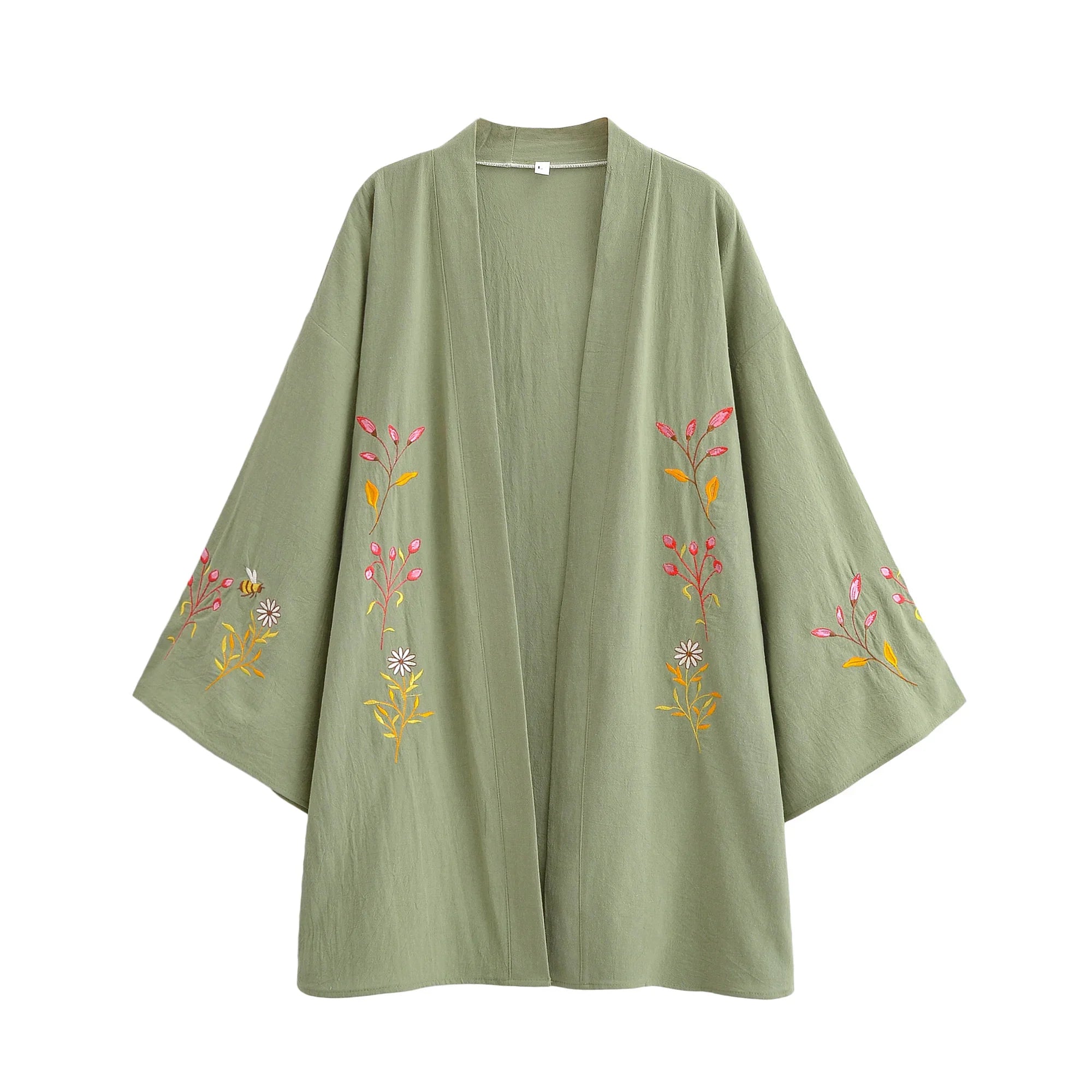 Sage Meadow Floral Embroidered Kimono Cardigan