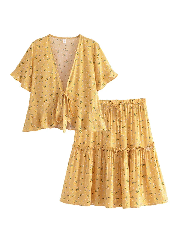 Buttercup Bloom Boho Floral Print Crop Top