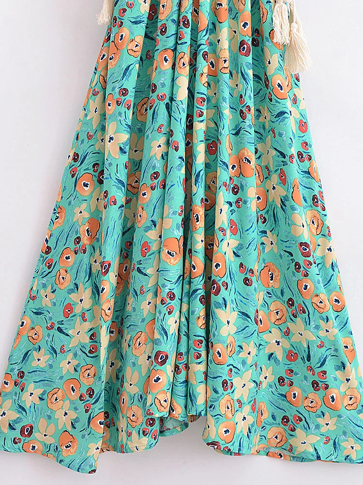 Evergreen Floral Boho Floral Print Midi Dress