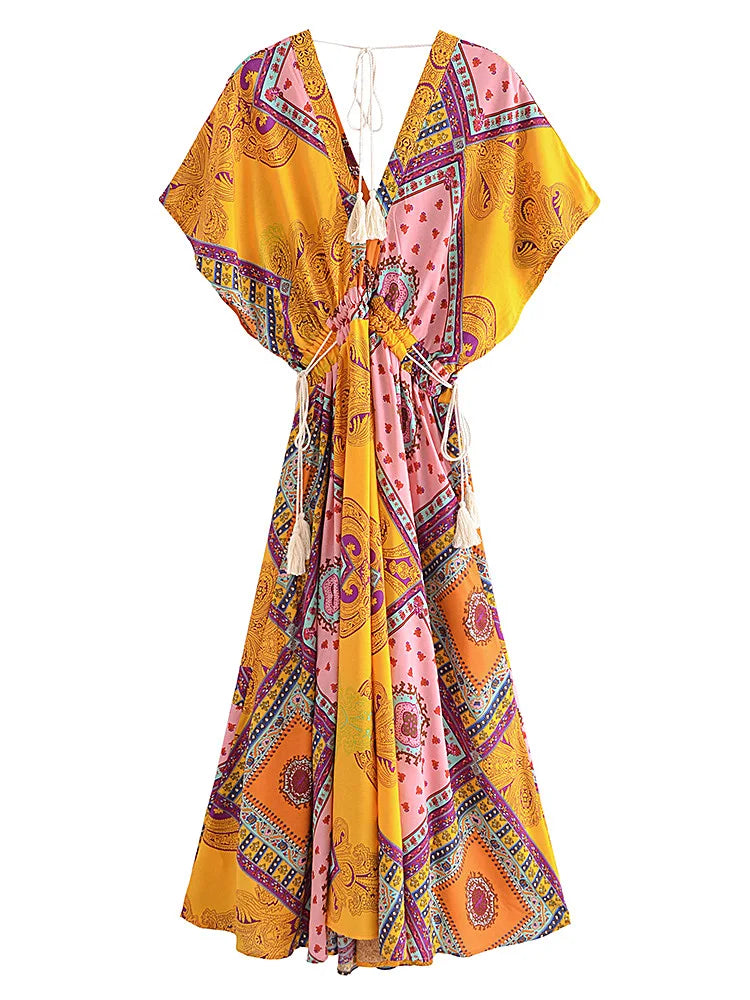 Vibrant Soul Boho Floral Print Midi Dress