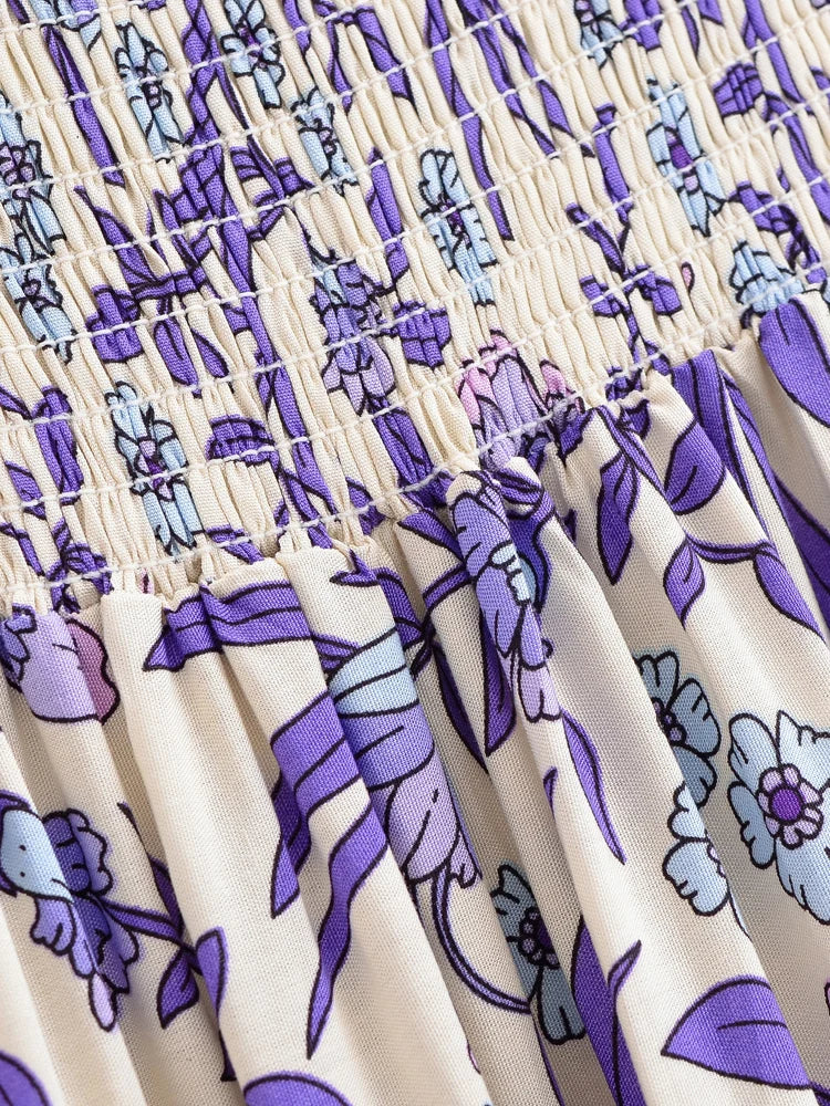 Lavender Bliss Boho Floral Print High-Low Maxi Skirt