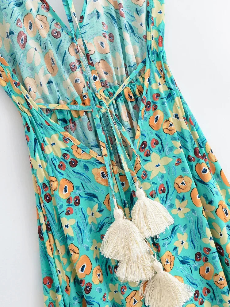 Enchanted Blooms Boho Floral Print Maxi Dress