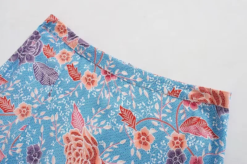 Blooming Blue Boho Floral Midi Skirt