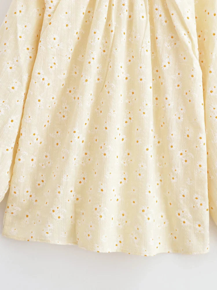 Golden Daisy Boho Floral Embroidered Long Sleeve Blouse