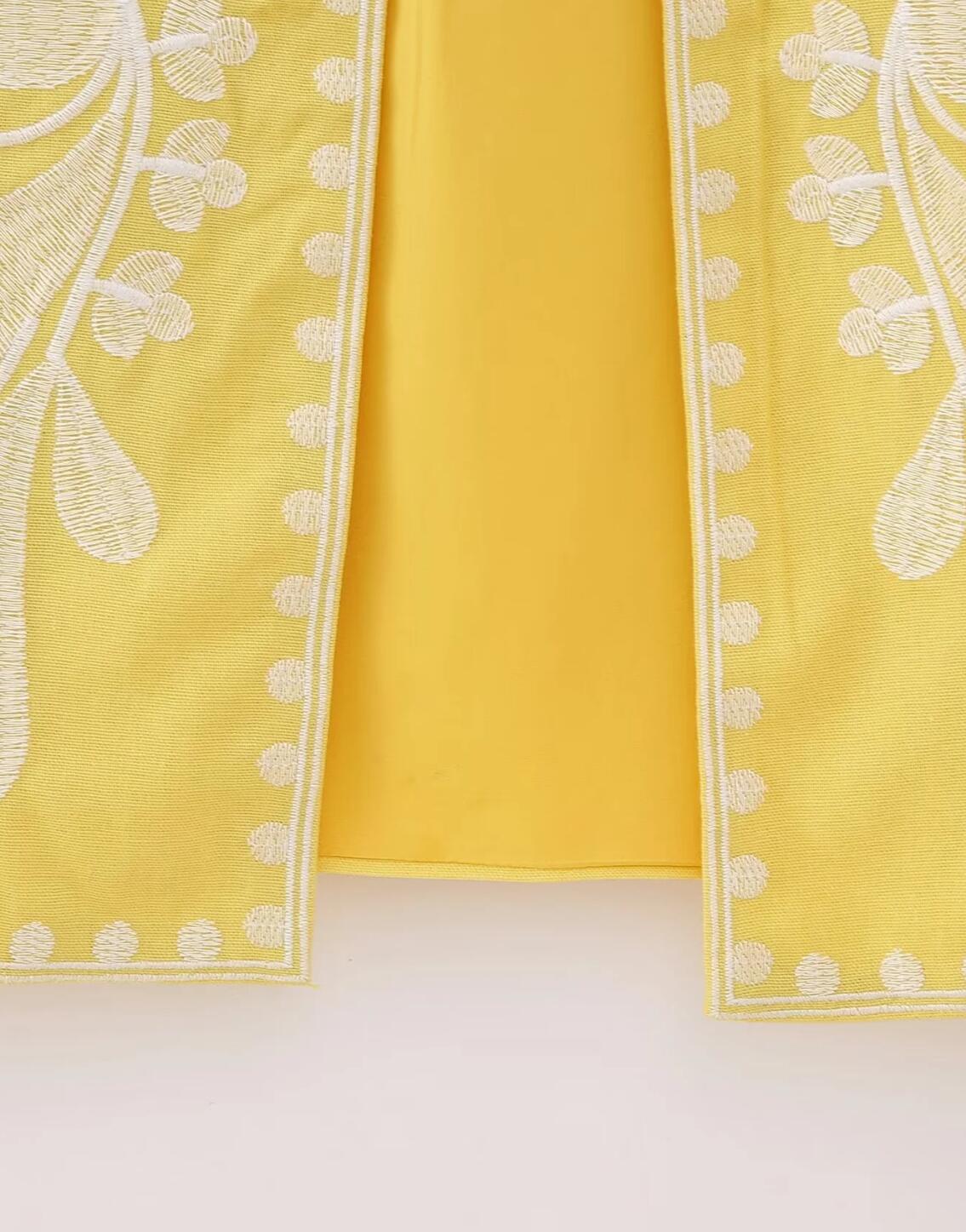 Yellow Boho Floral Embroidered Vest