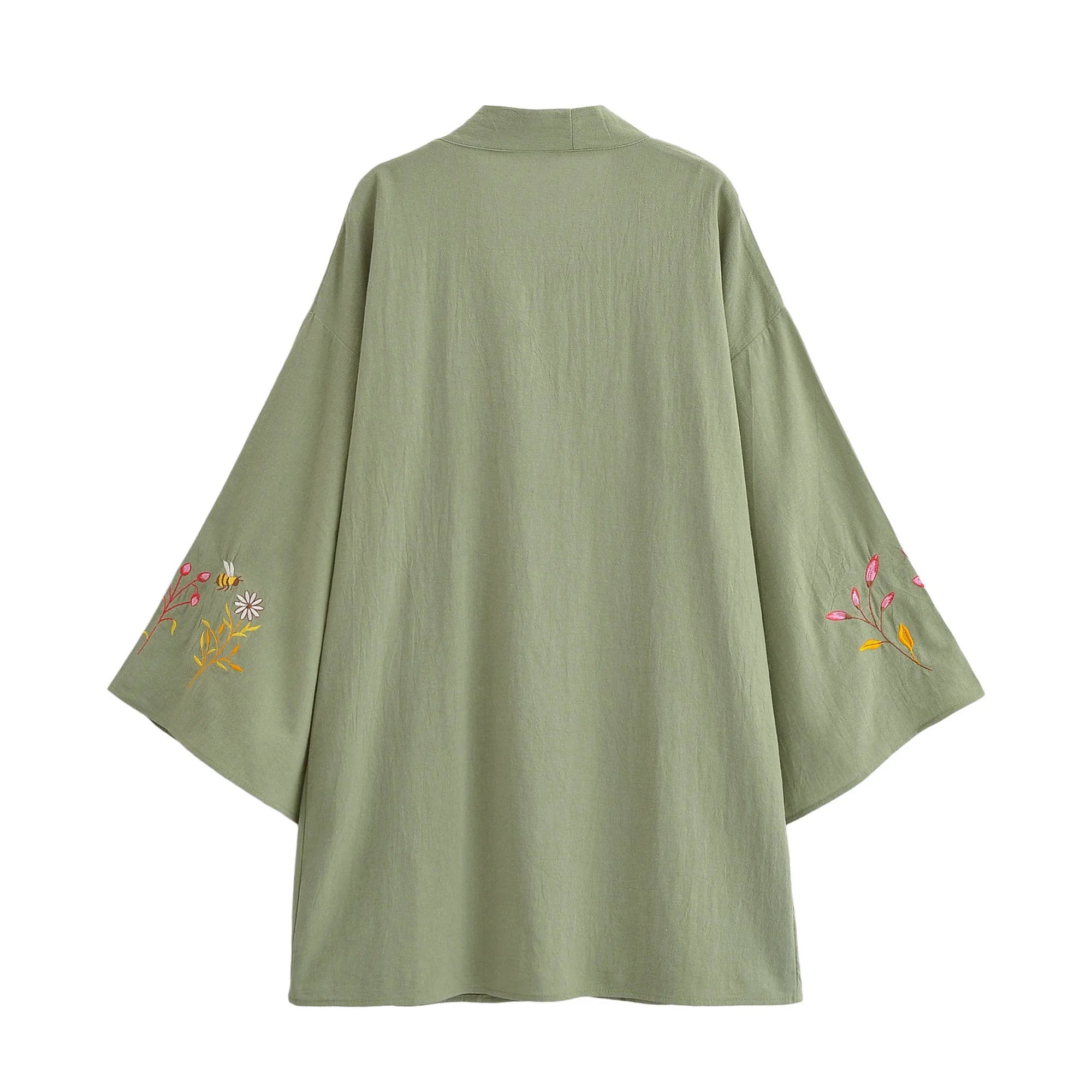 Sage Meadow Floral Embroidered Kimono Cardigan