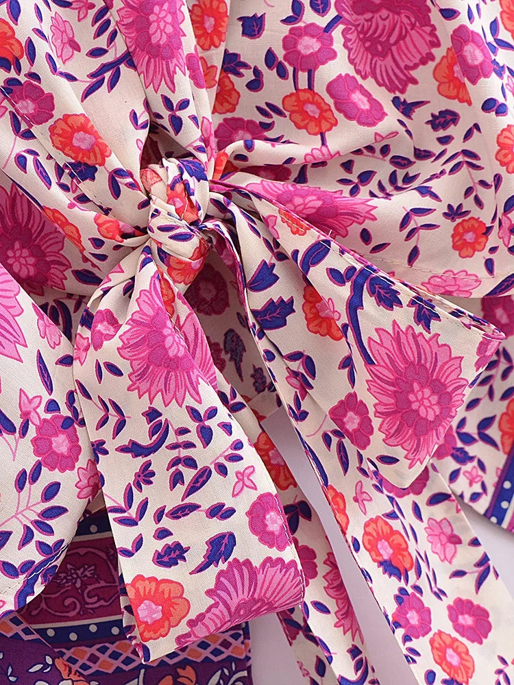 Sweet Pink Boho Floral Print Crop Top