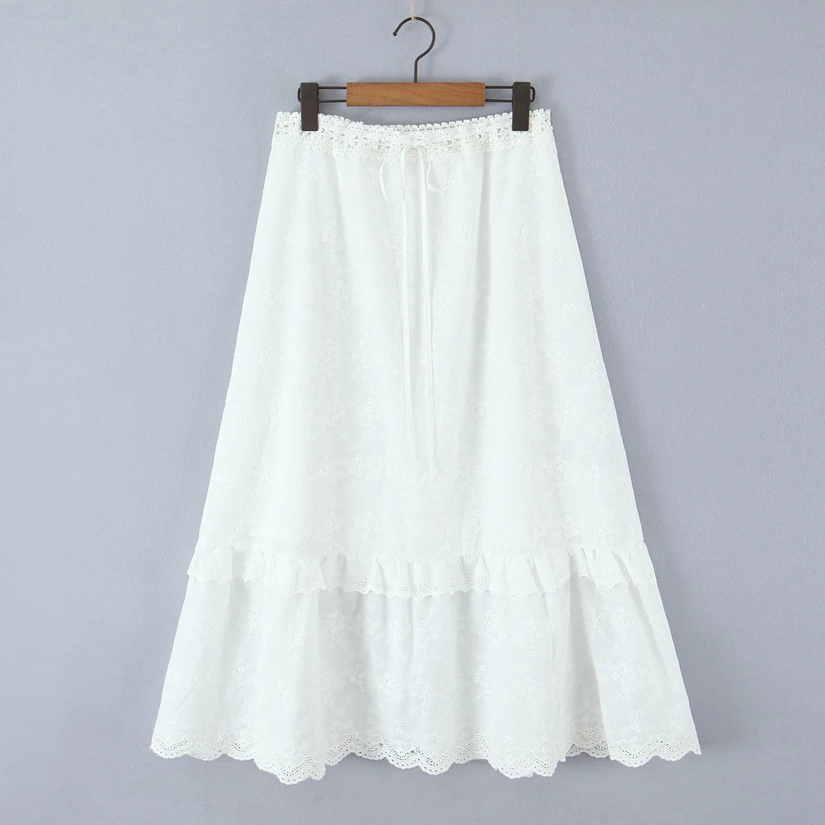 Dreamy White Floral Embroidered Midi Skirt