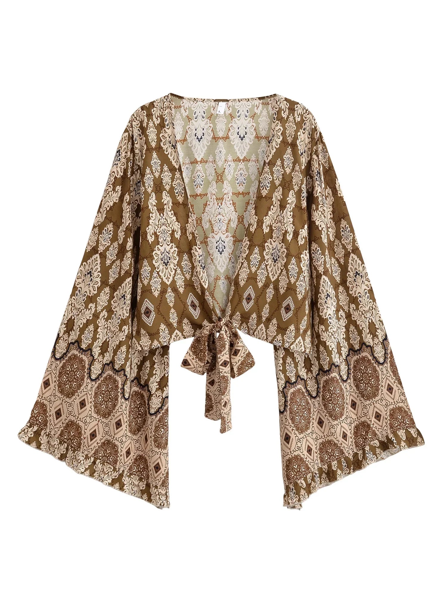 Desert Blossom Boho Floral Print Long Sleeve Crop Top