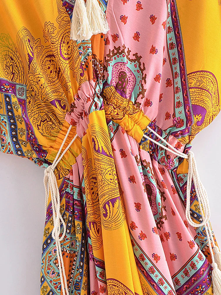 Vibrant Soul Boho Floral Print Midi Dress