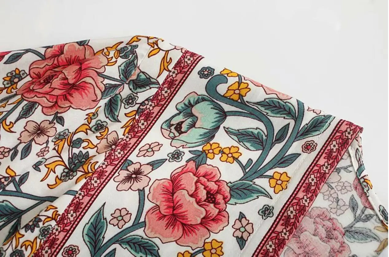 Pearl Garden Boho Floral Print Mini Dress