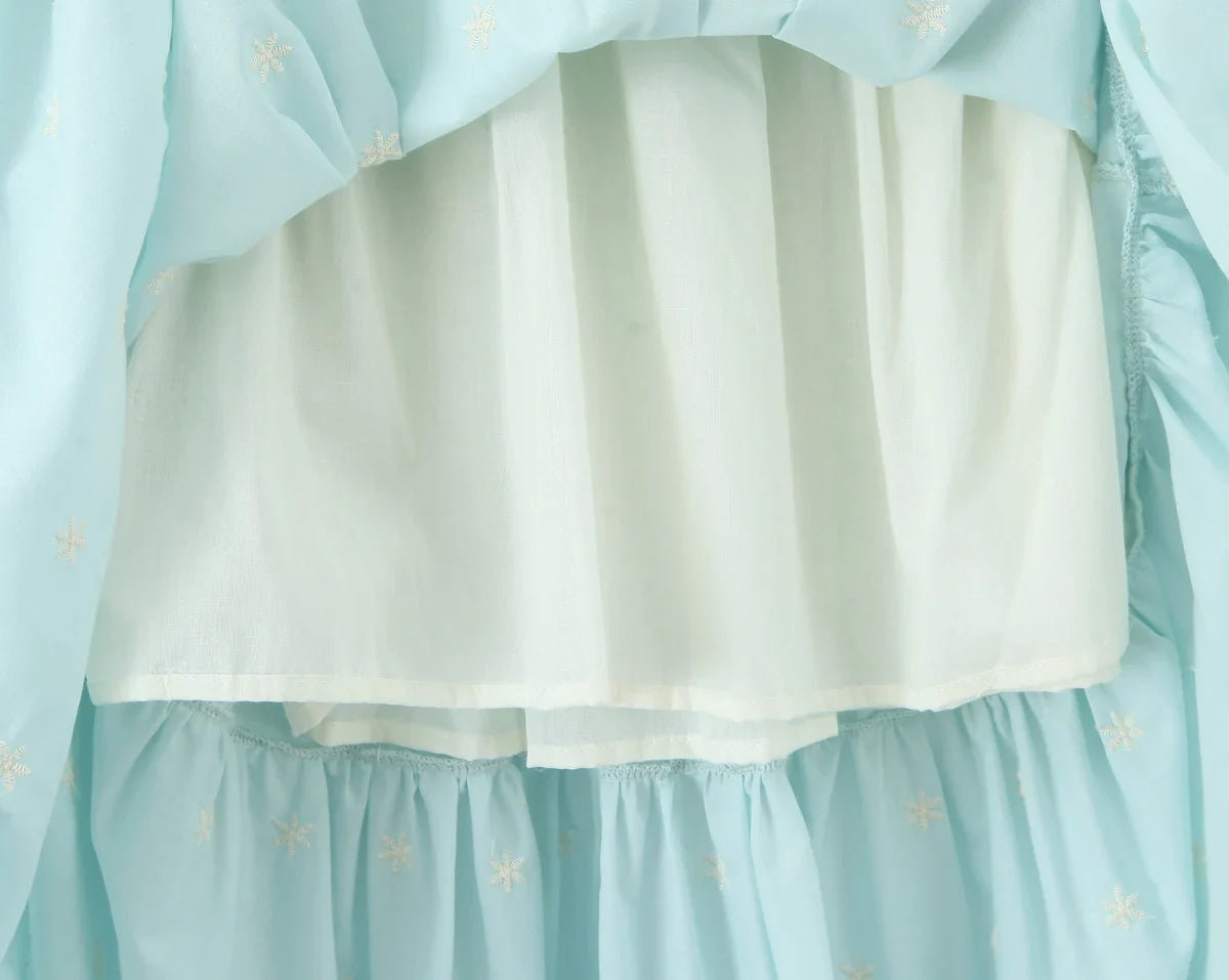 Morning Sky Floral Embroidered Midi Skirt