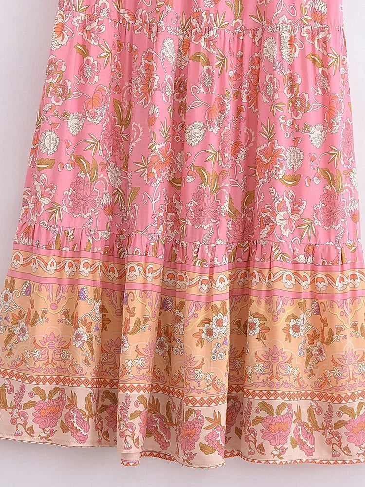 Blushing Bouquet Floral Print Boho Maxi Skirt