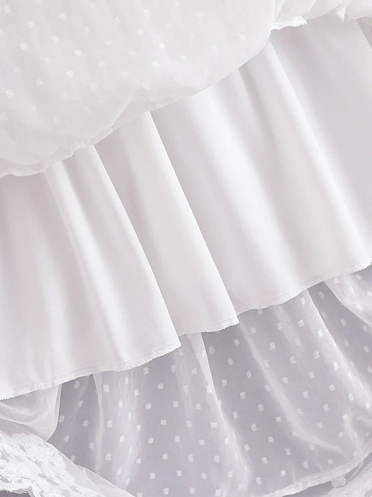 Romantic White Lace Boho Floral Maxi Dress