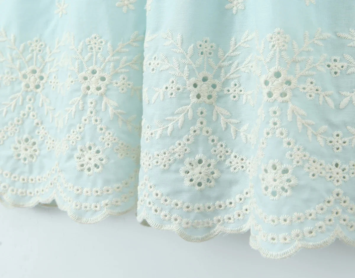 Morning Sky Floral Embroidered Midi Skirt