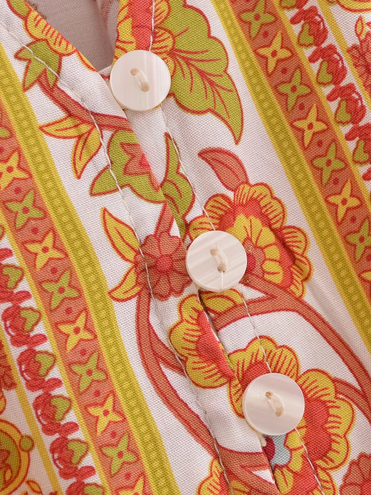 Marigold Orange Boho Floral Print Maxi Dress