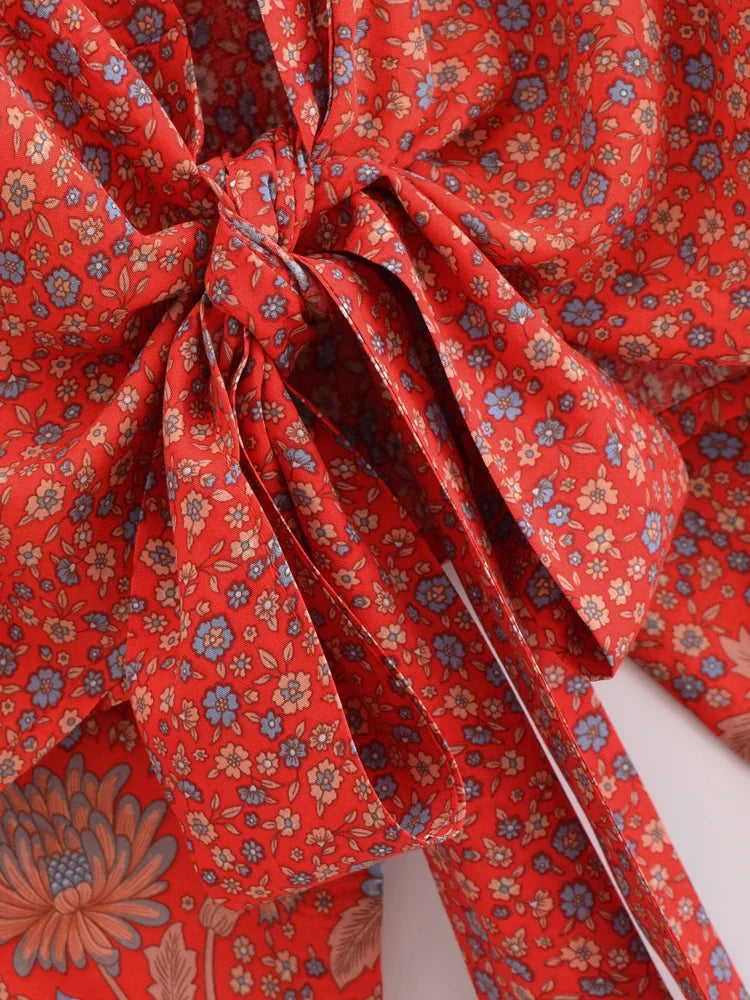 Rose Red Boho Floral Print Crop Top
