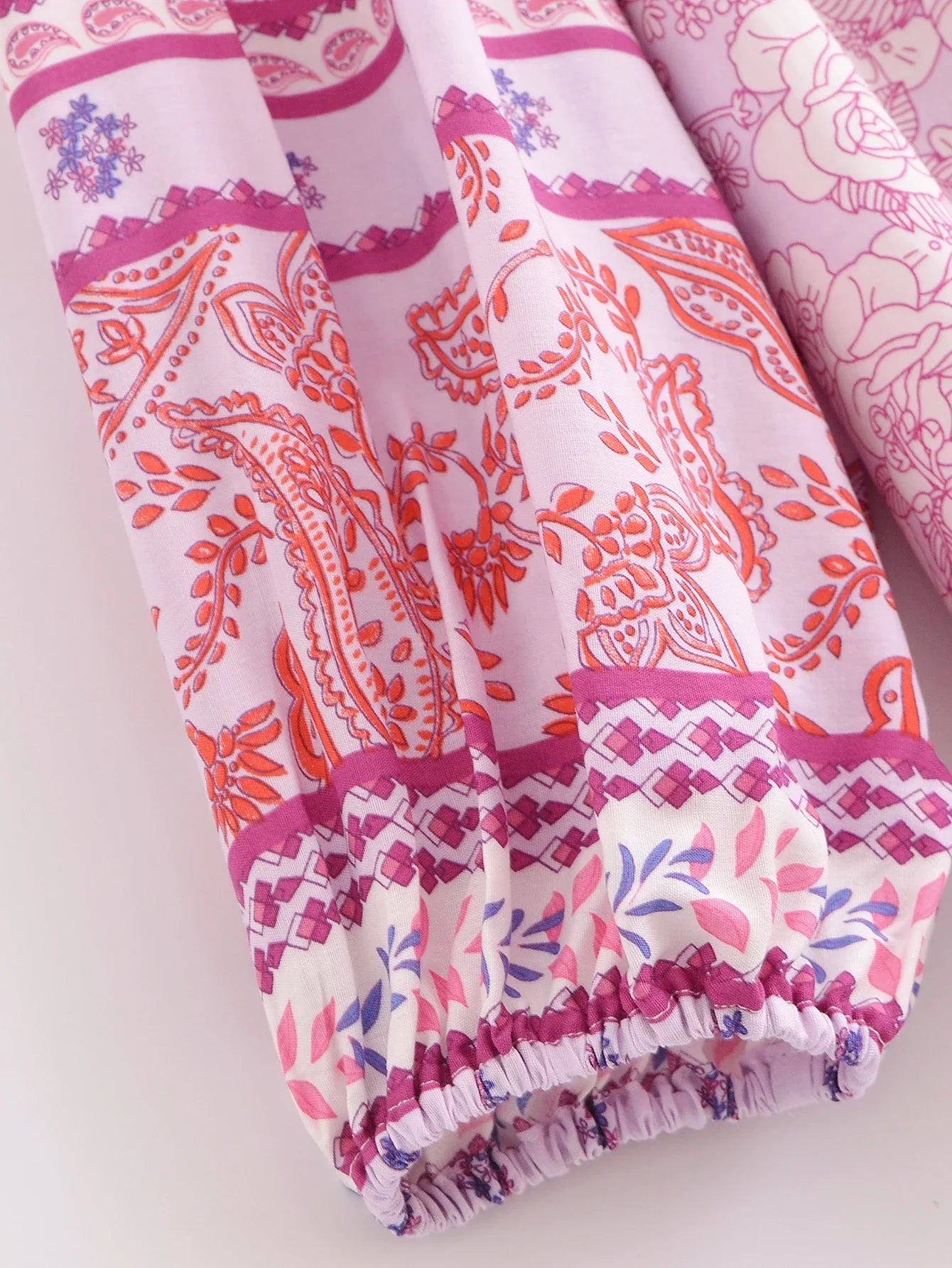 Serene Pink Boho Floral Print Long Sleeve Blouse