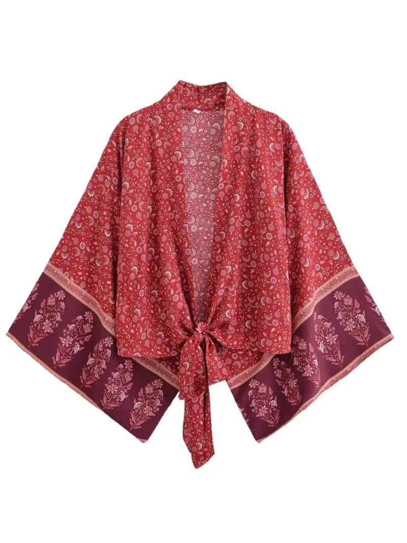 Rosewood Bloom Boho Floral Print Crop Top