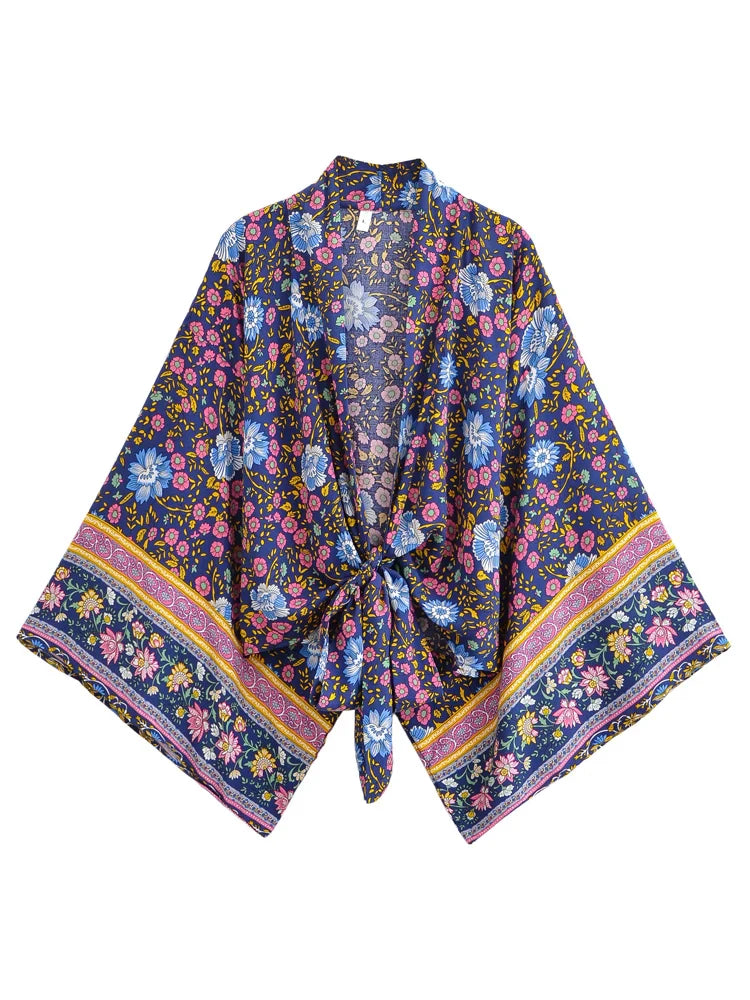 Navy Bloom Boho Floral Print Crop Top
