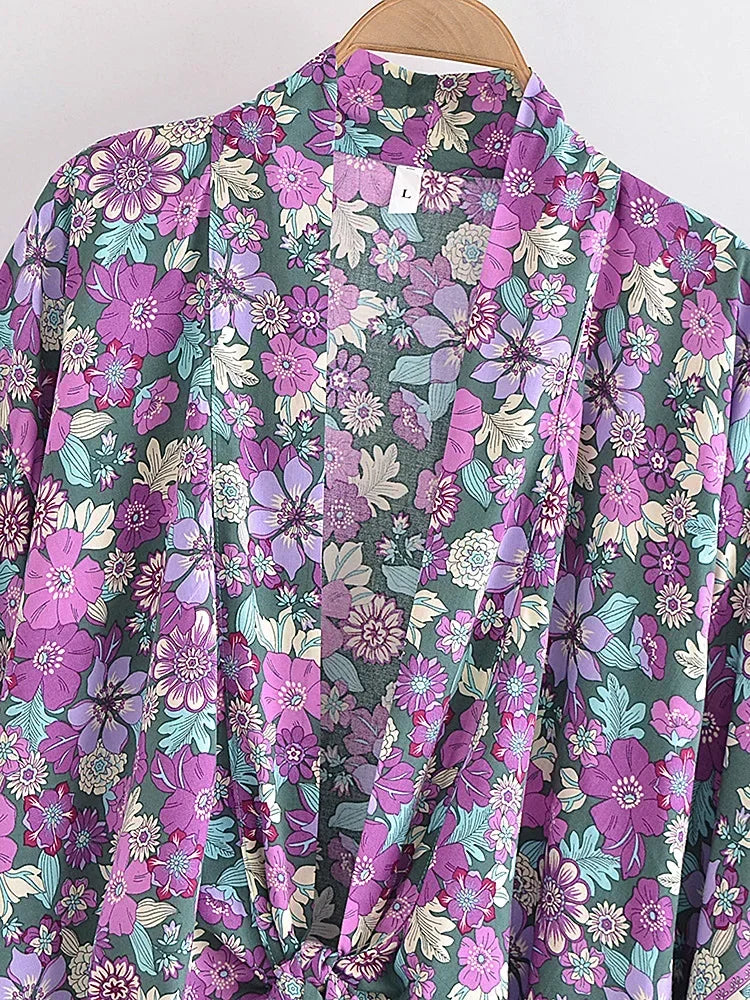 Amethyst Bloom Boho Floral Print Crop Top
