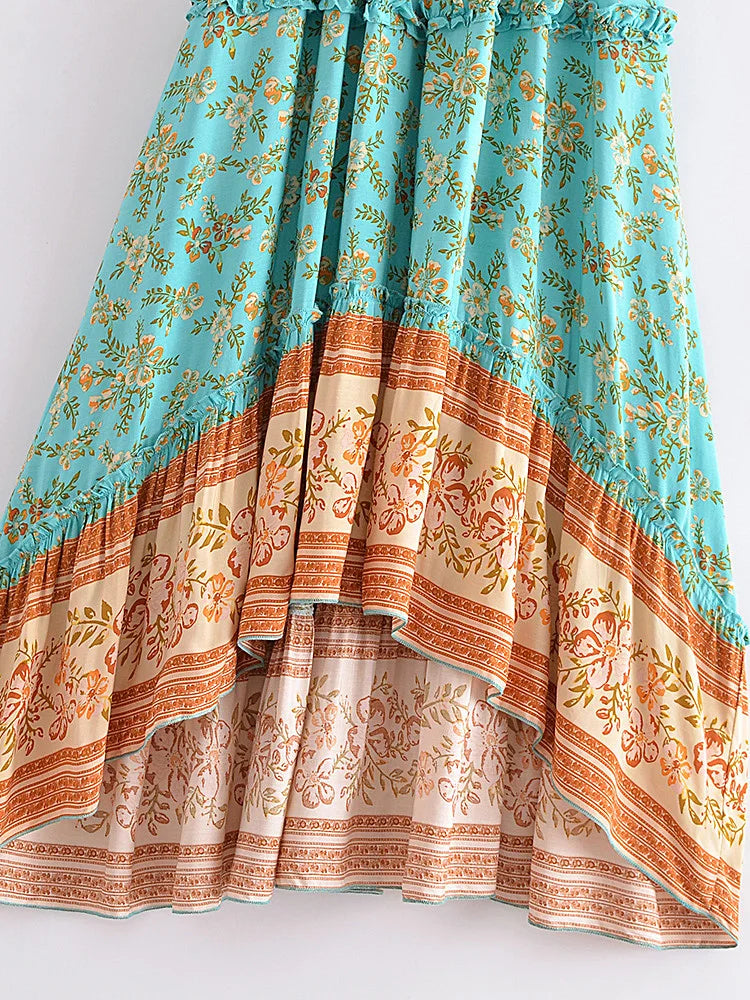 Seaside Blossom Boho Floral Print Maxi Skirt