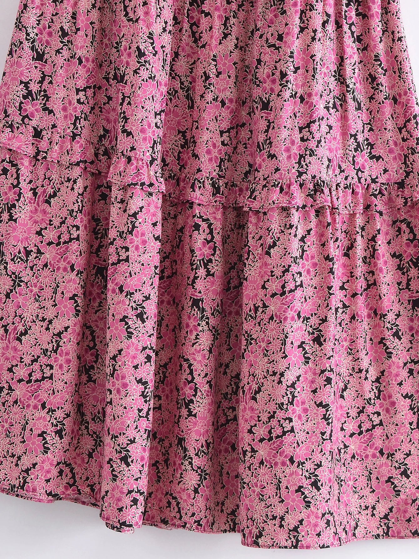 Rose Pink Boho Floral Print Midi Dress
