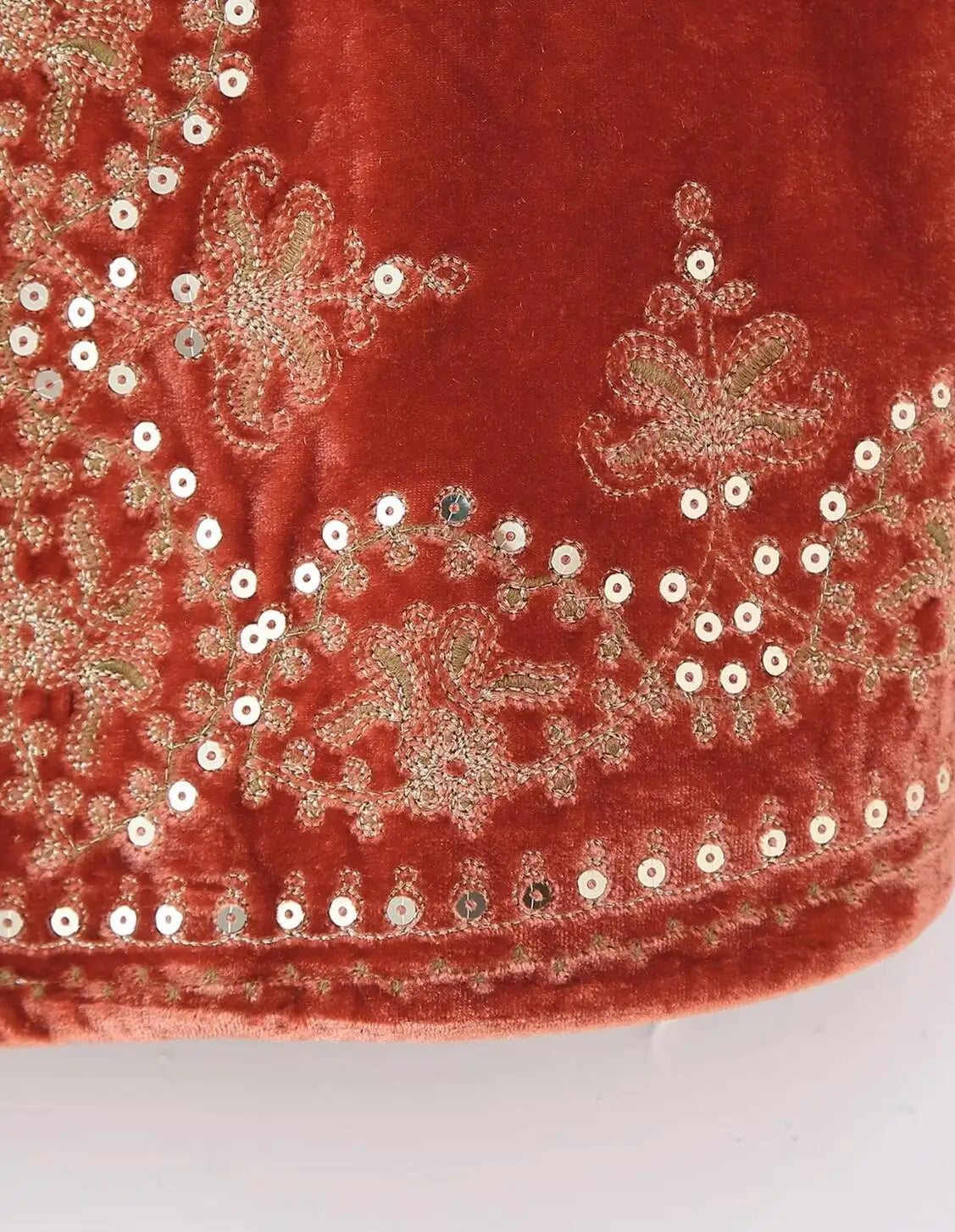 Red Boho Sequin Embroidered Vest